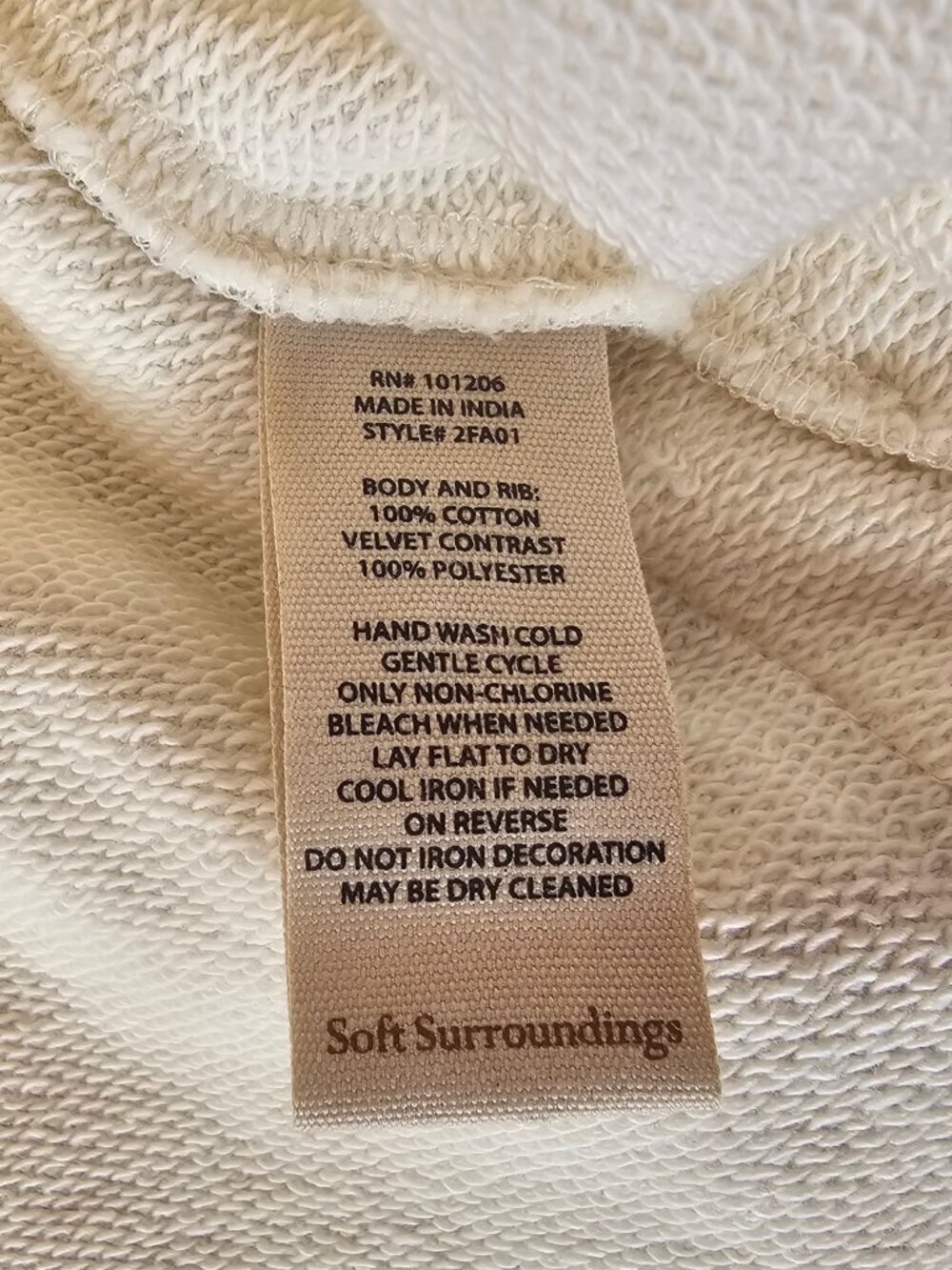 Soft Surroundings Orquesta Tunic Sweatshirt, Cream, Size XS - Picture 4 of 5
